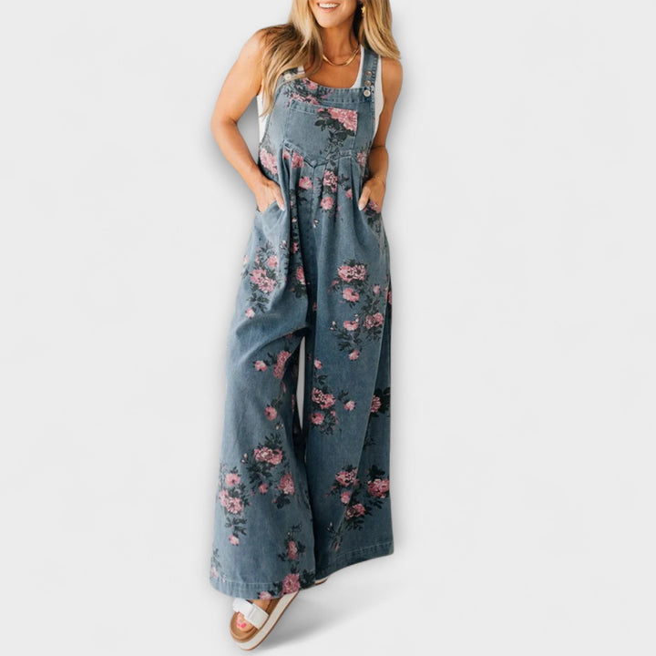 Bethany - Floral Wide Denim Overalls