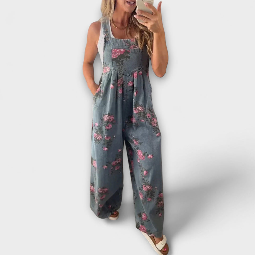 Bethany - Floral Wide Denim Overalls