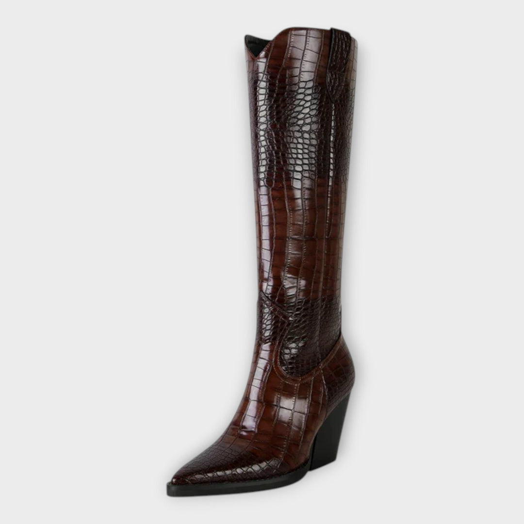 Crocodile Embossing Heel Boots