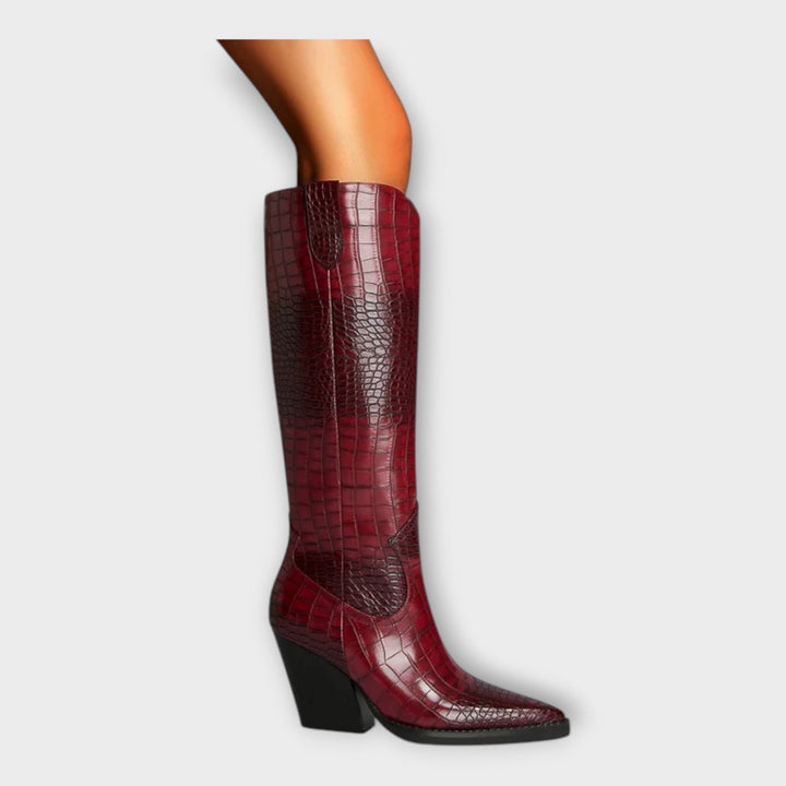 Crocodile Embossing Heel Boots