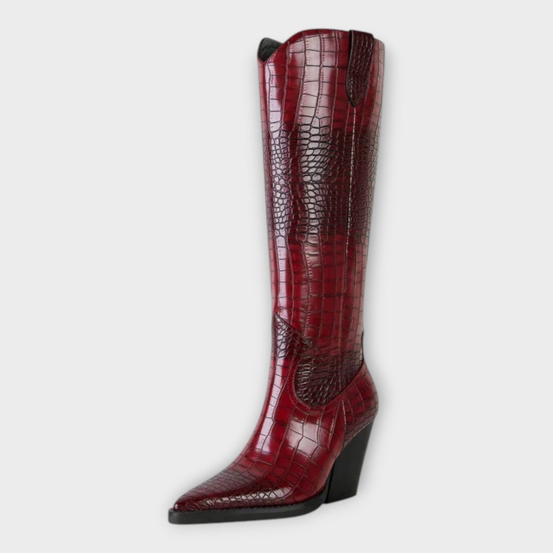 Crocodile Embossing Heel Boots