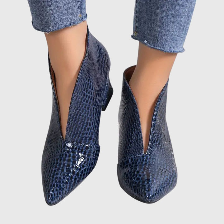 Natalie - Reptile-Textured Ankle Boots