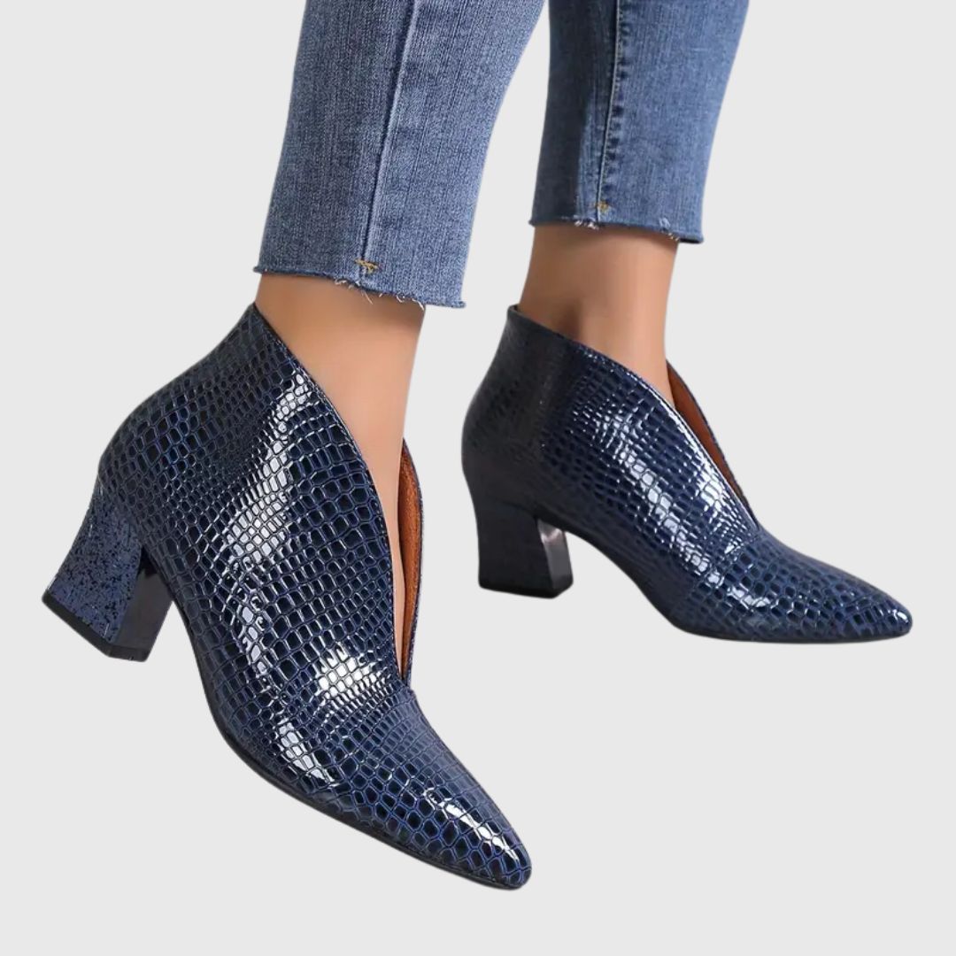 Natalie - Reptile-Textured Ankle Boots
