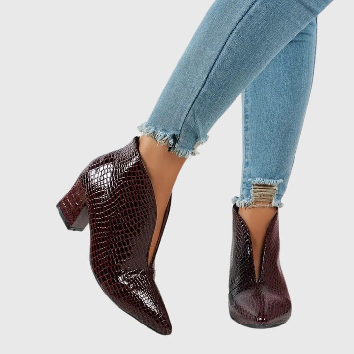 Natalie - Reptile-Textured Ankle Boots