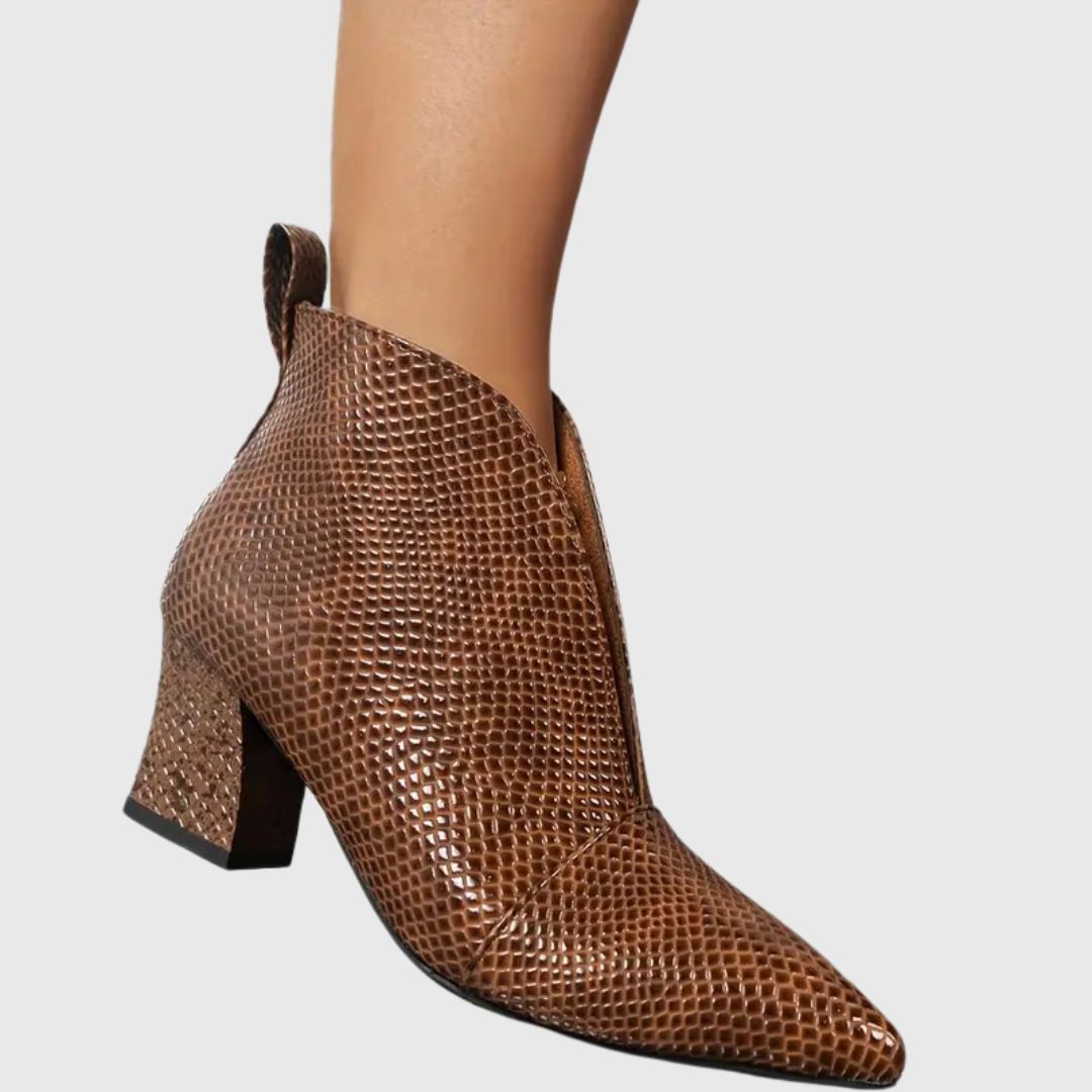 Natalie - Reptile-Textured Ankle Boots