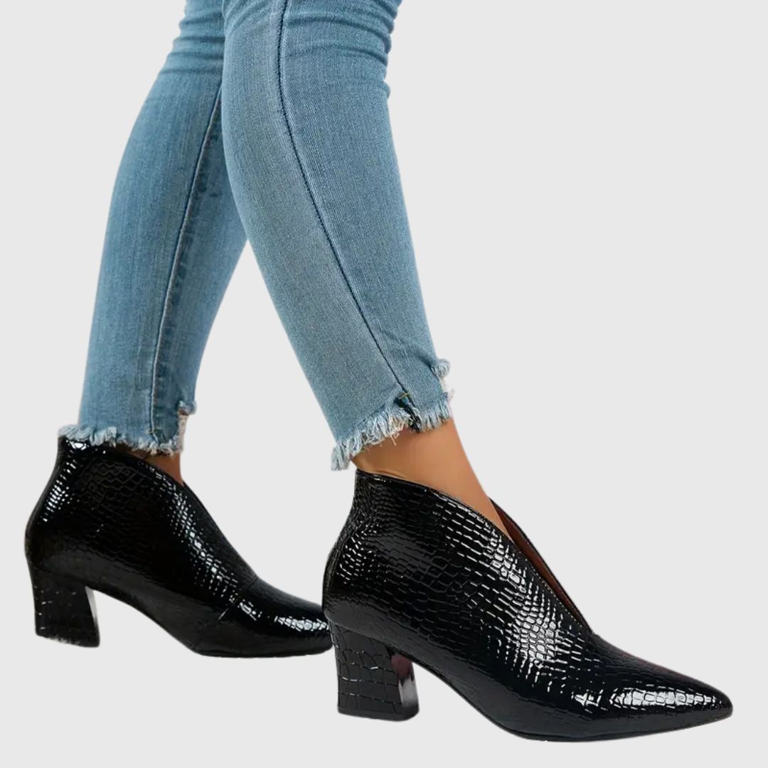 Natalie - Reptile-Textured Ankle Boots